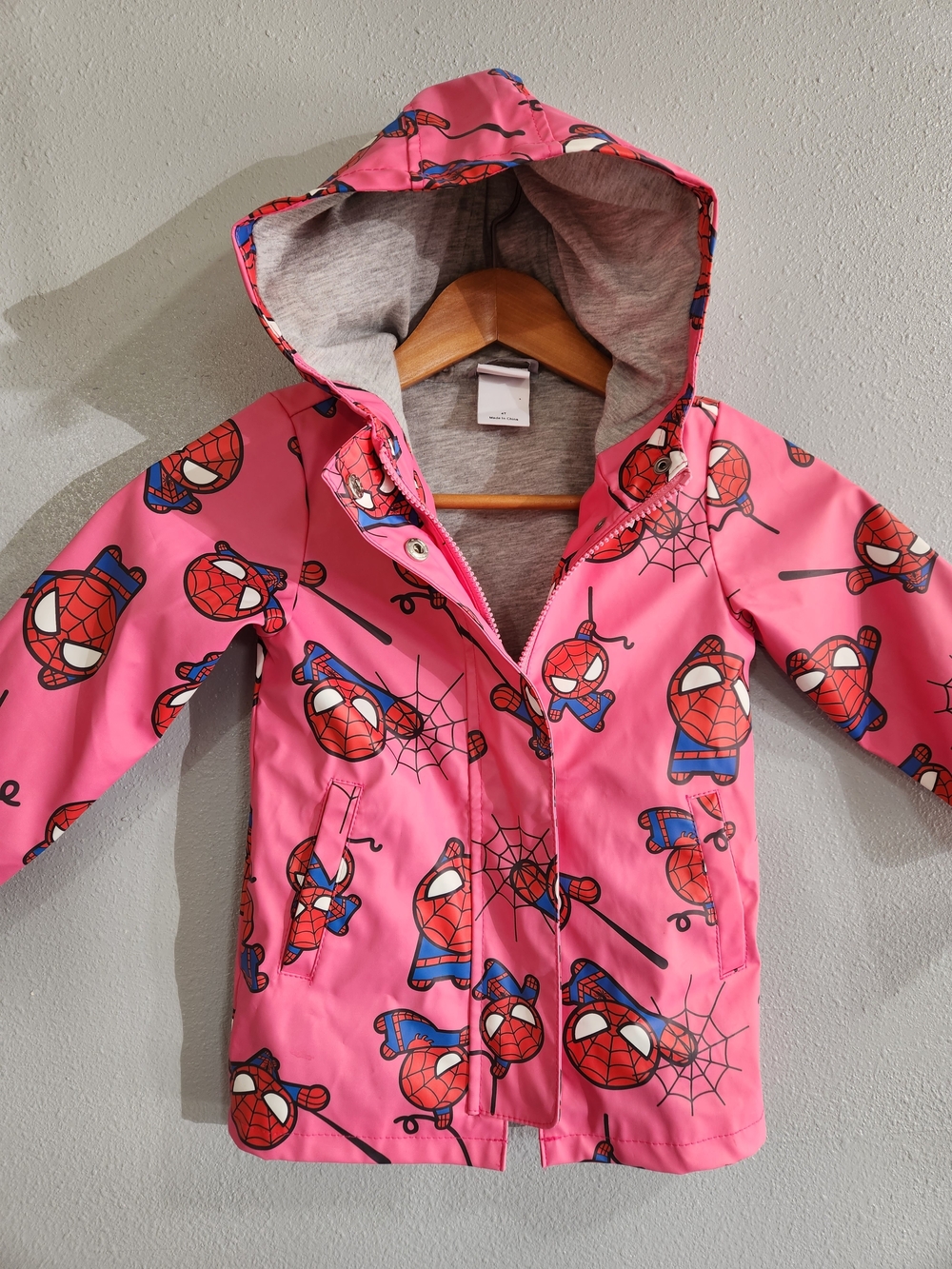 Marvel Kids Pink Spider-Man Hooded Rain Jacket Girls 4T Spotted Zebra